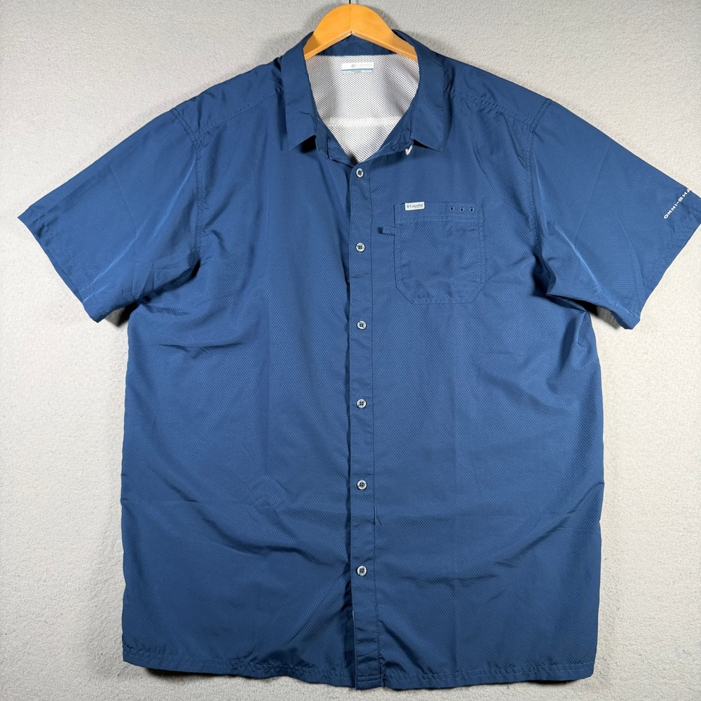 Columbia Mens XXL Navy Blue Short Sleeve Button Down Fishing Shirt FM7042